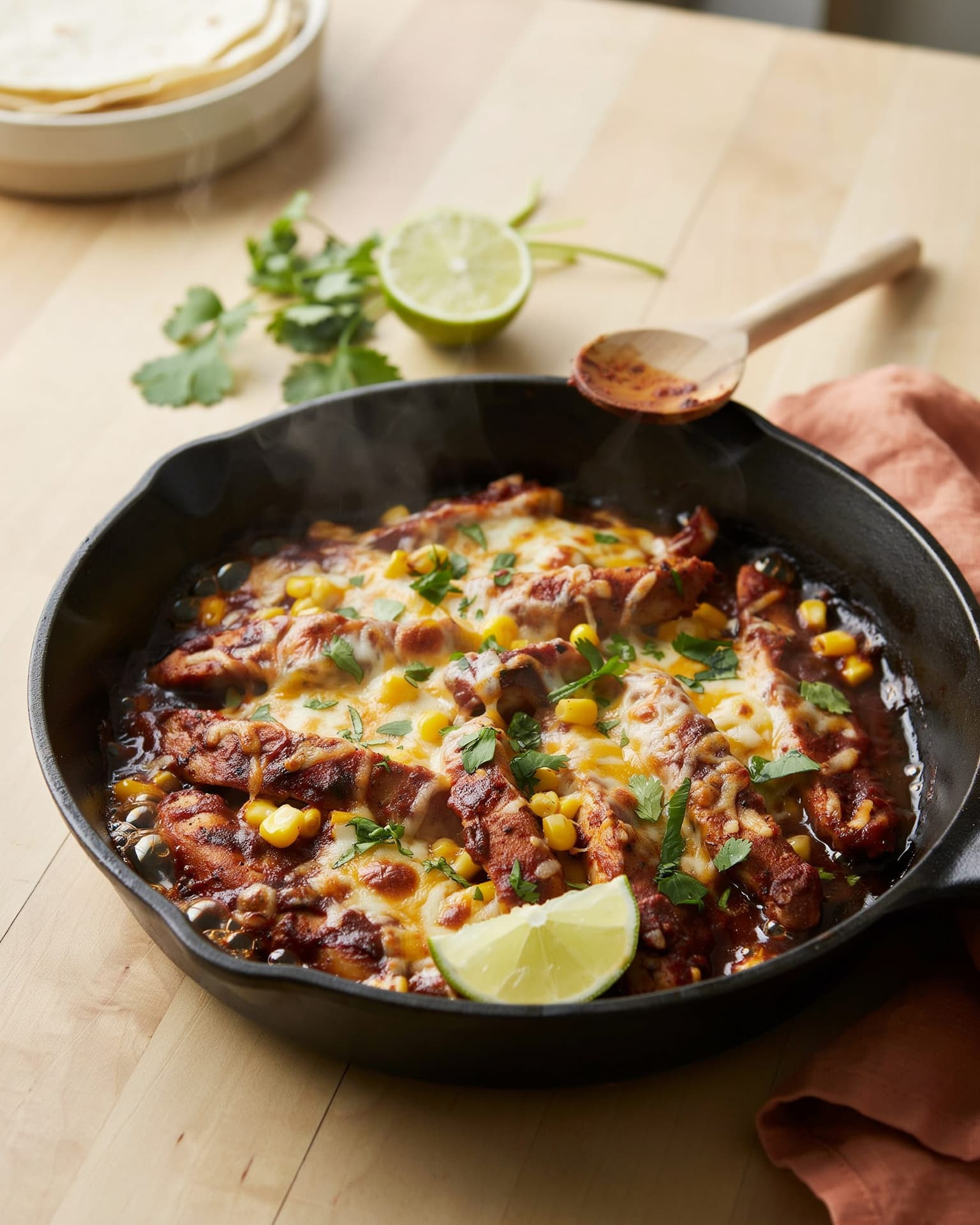 Easy Mexican Dinner for Two: One-Pan Chicken Enchilada Skillet