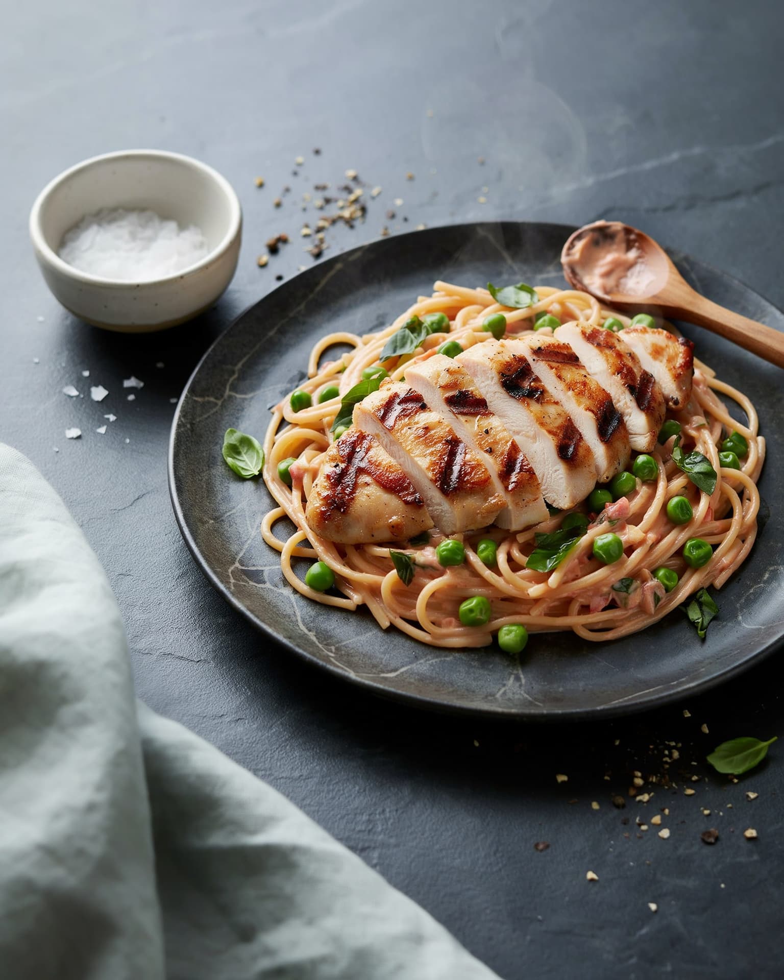 Pan-Seared Chicken Breast with Creamy Tomato Garlic Pasta for Two