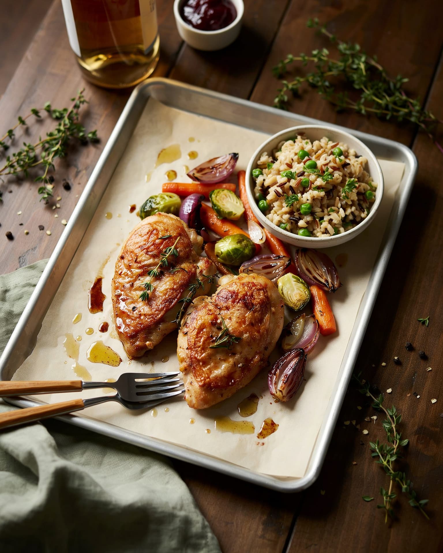 Sheet Pan Thanksgiving Dinner for Two with Herb-Roasted Chicken