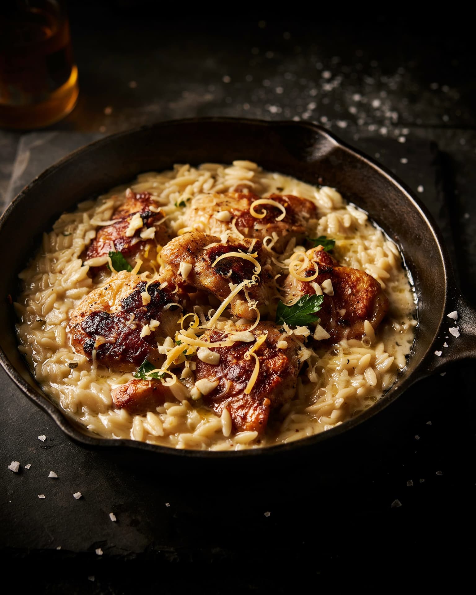Creamy Parmesan Garlic Chicken Orzo for Two (30-Minute)