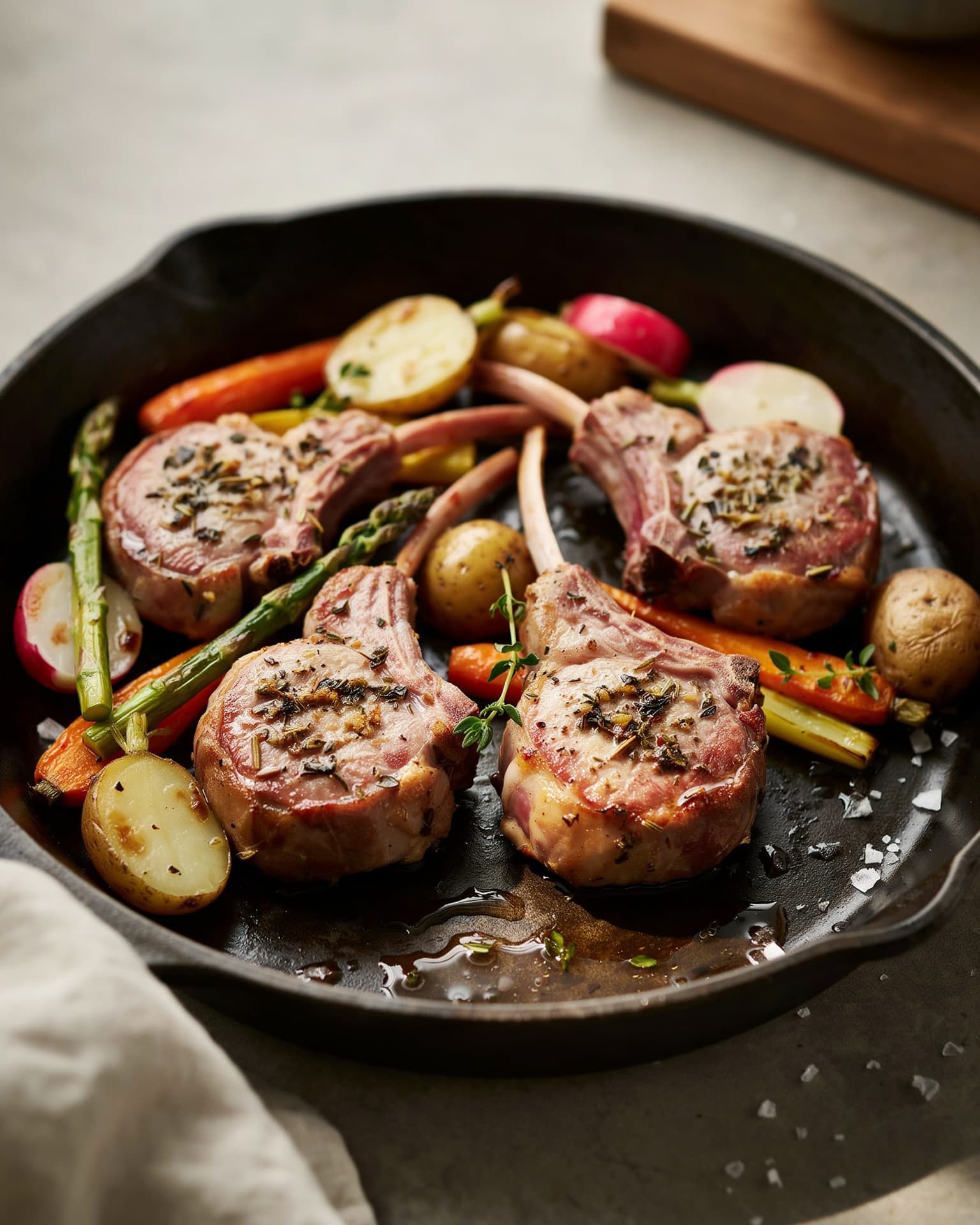 One-Sheet-Pan Easter Dinner for Two: Herb-Crusted Lamb Chops with Spring Vegetables
