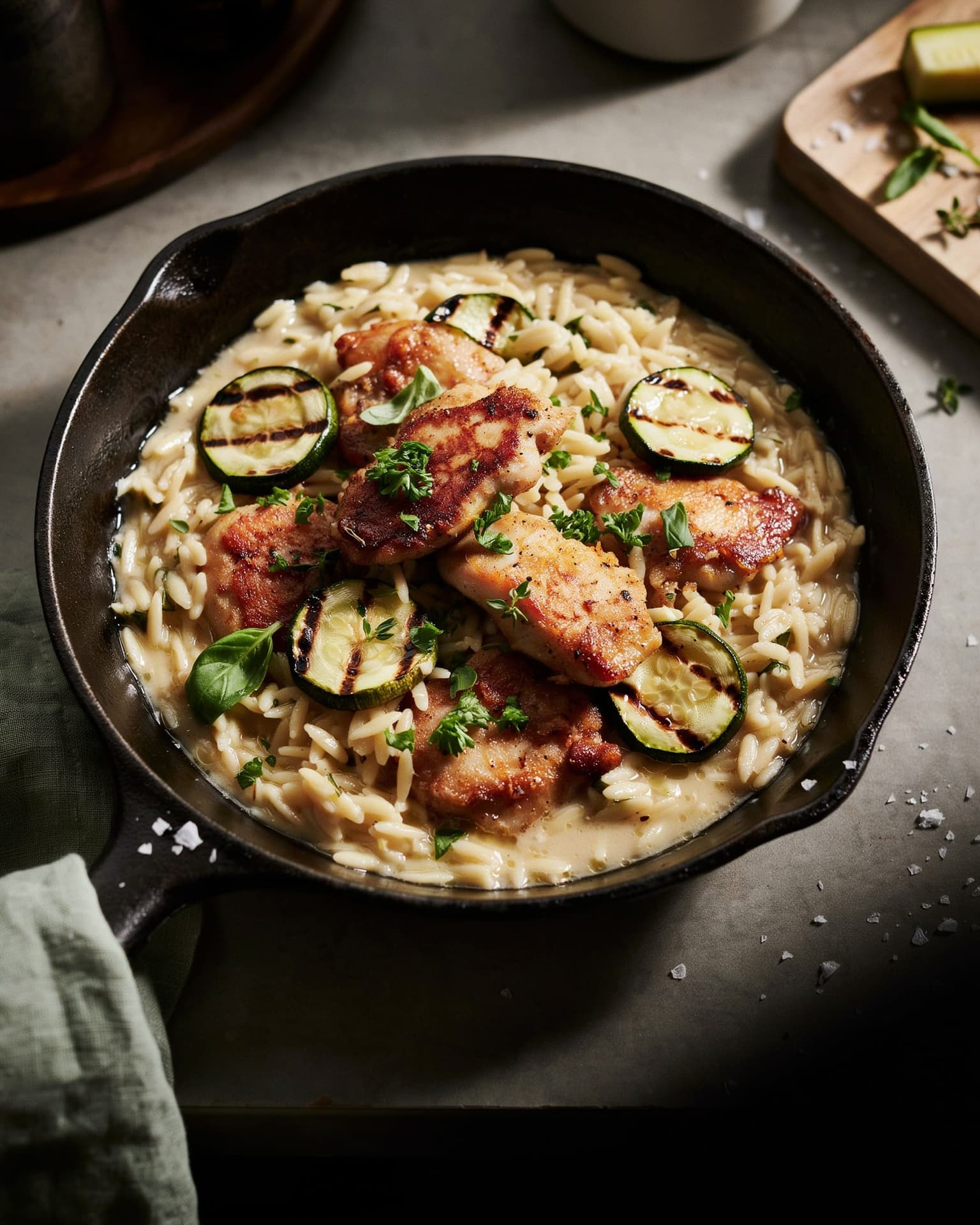 30-Minute Summer Herb Chicken Orzo with Zucchini for Two