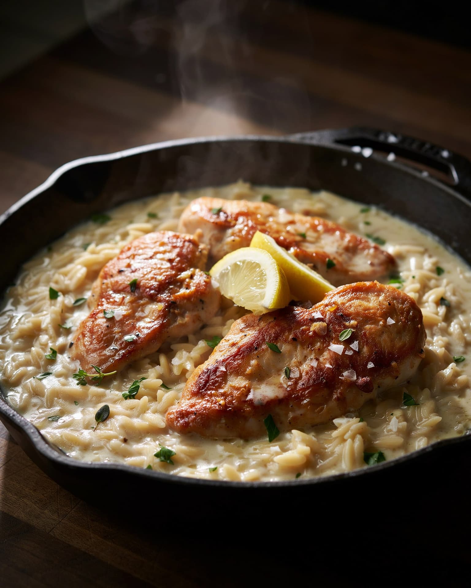 40-Minute White Wine Lemon Chicken Orzo for Two
