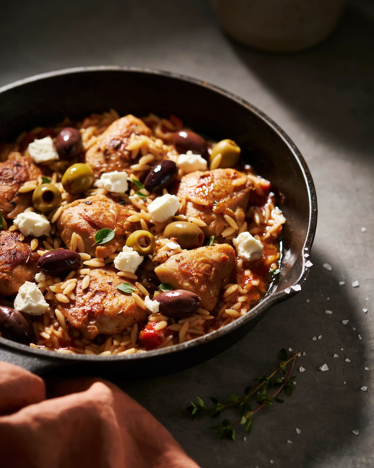 30-Minute Mediterranean Chicken Orzo with Feta and Olives for Two