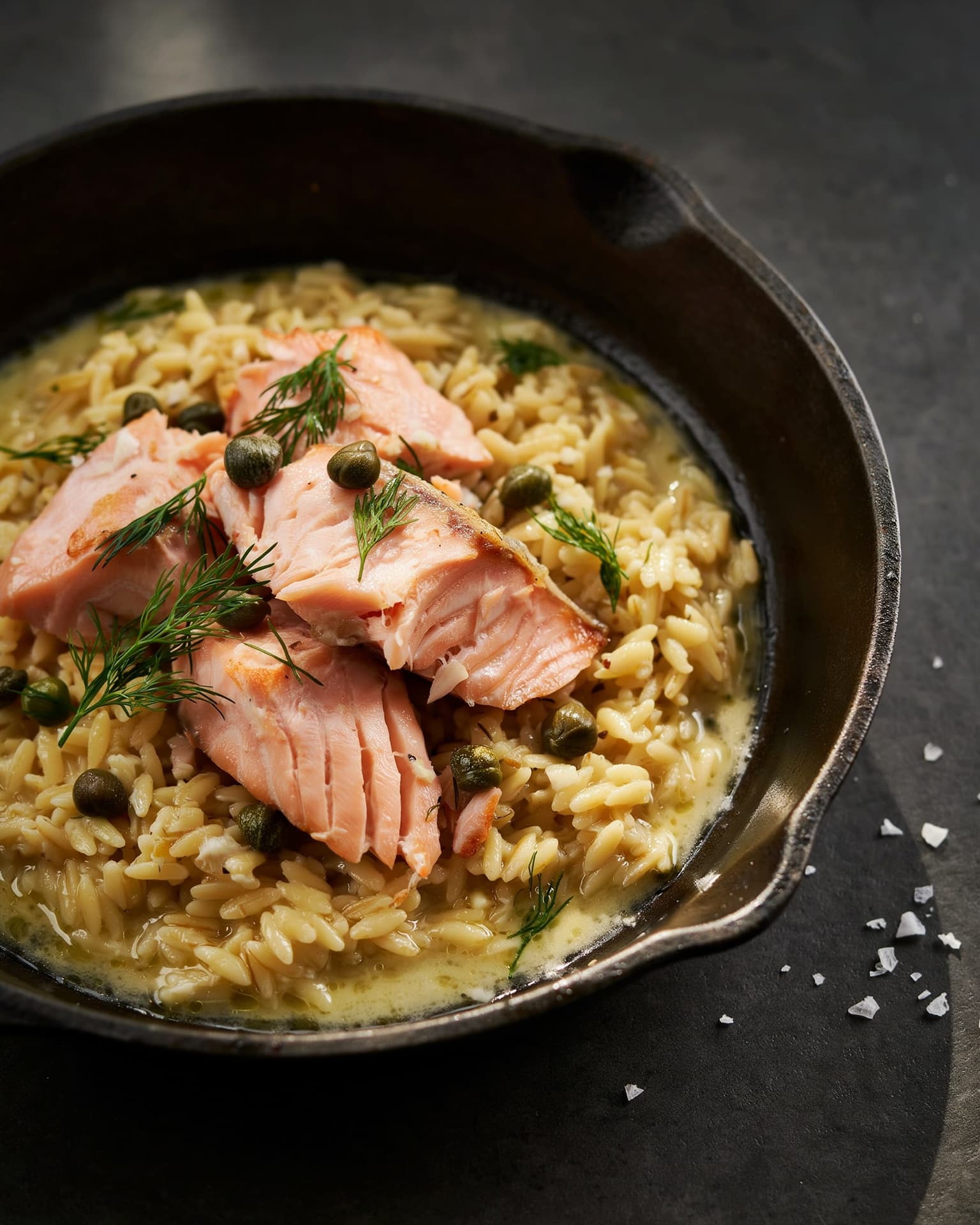 Salmon Orzo with Dill and Capers for Two